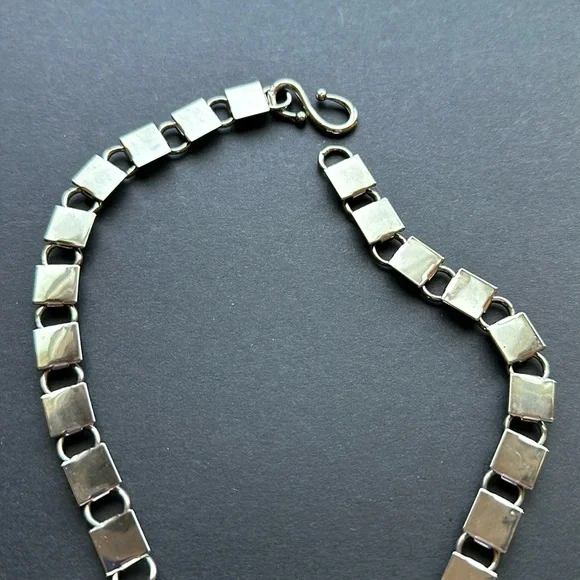 VTG Modernist Unique Shiny Chrome Necklace Chunky Bookchain Statement Tribal - Picture 2 of 7